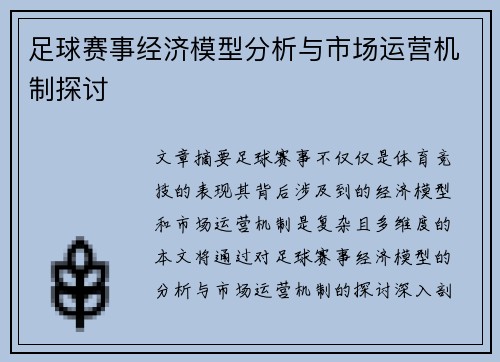 足球赛事经济模型分析与市场运营机制探讨